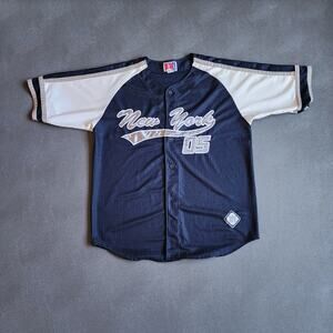Vintage New York Baggy J Plus Navy Button Down Jersey Shirt XL